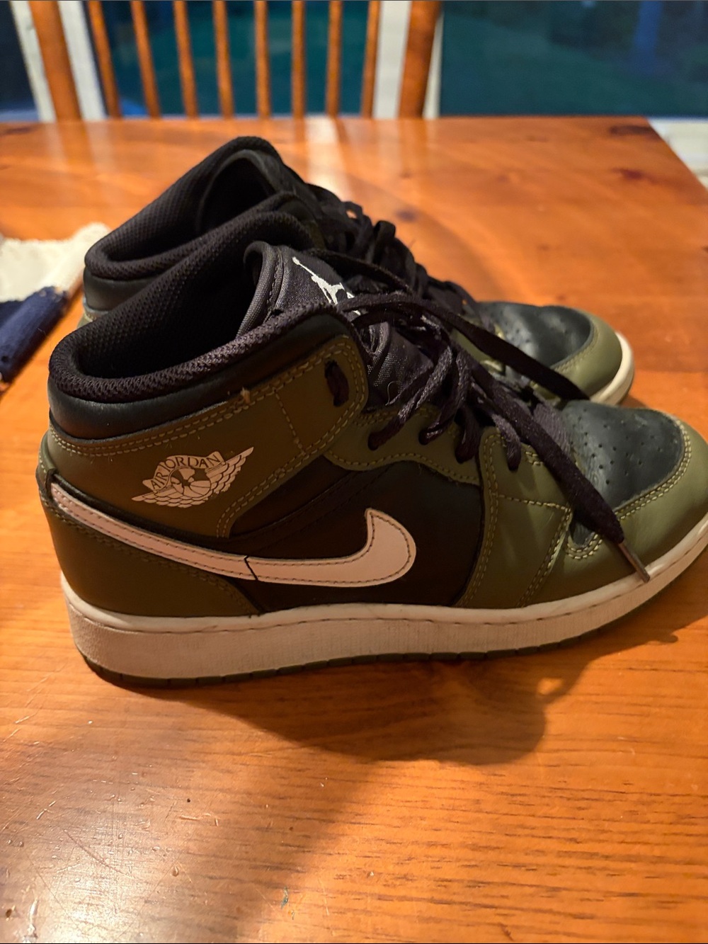 Jordan Kids Olive and Black Mid-Top Sneakers with White Swoosh